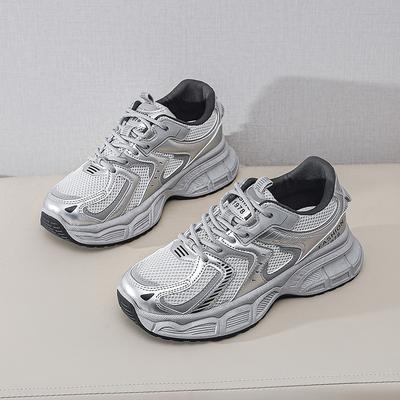 Dad Shoes Mädchen 2025 Frühling und Herbst Neu Vielseitig Student Koreanische Ausgabe Dicksohlige Höhenerhöhende Sportliche Freizeit Atmungsaktive Laufschuhe