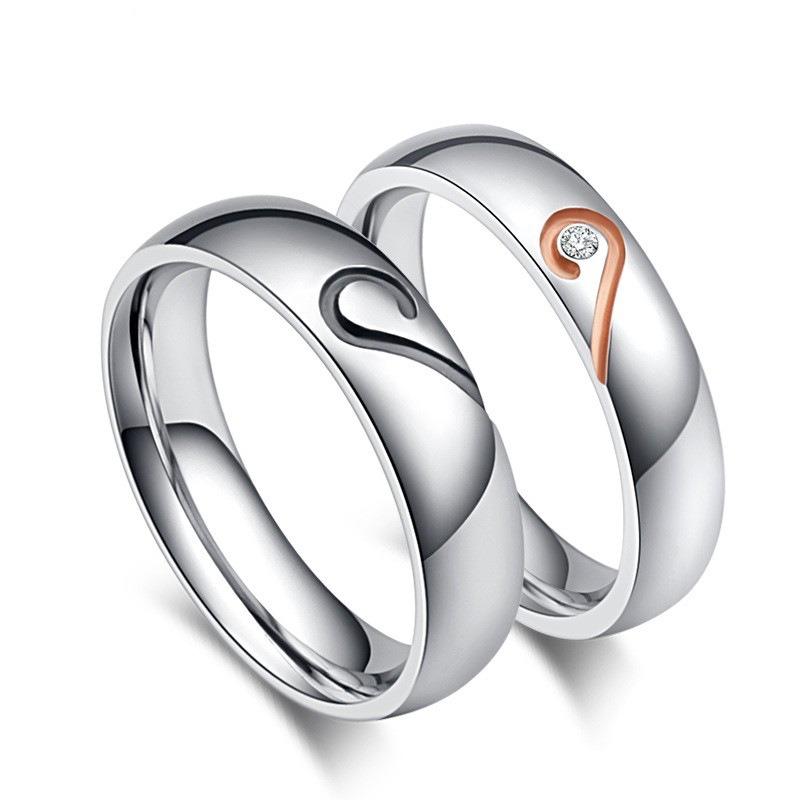Titanium Steel Heart Shaped Couple Ring Korean Version Diamond Studded Rose Gold Ring Valentines Day Gift