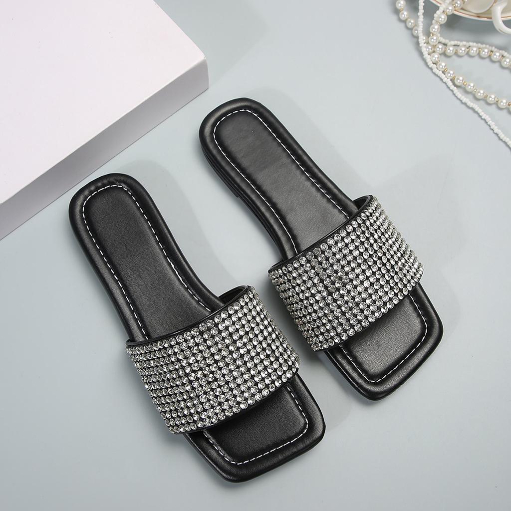 Shiny Slippers Women Summer Wear Out Rhinestone Sandals Large Size Trend Luxury Lightweight Slippers Women Slides Women