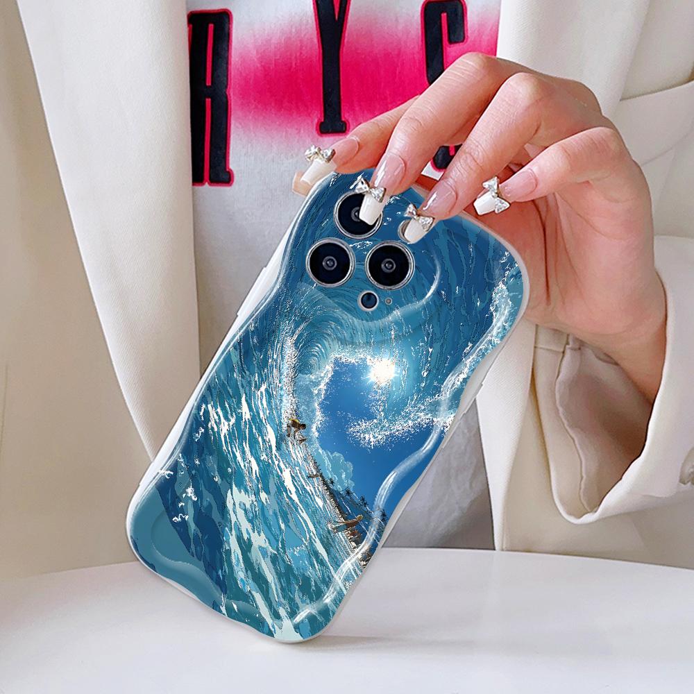 Cartoon Pattern Cream Texture Casing Wavy Edge Soft Silicone Cover Phone Case for IPhone Samsung Huawei Honor Xiaomi Redmi Infinix Tecno
