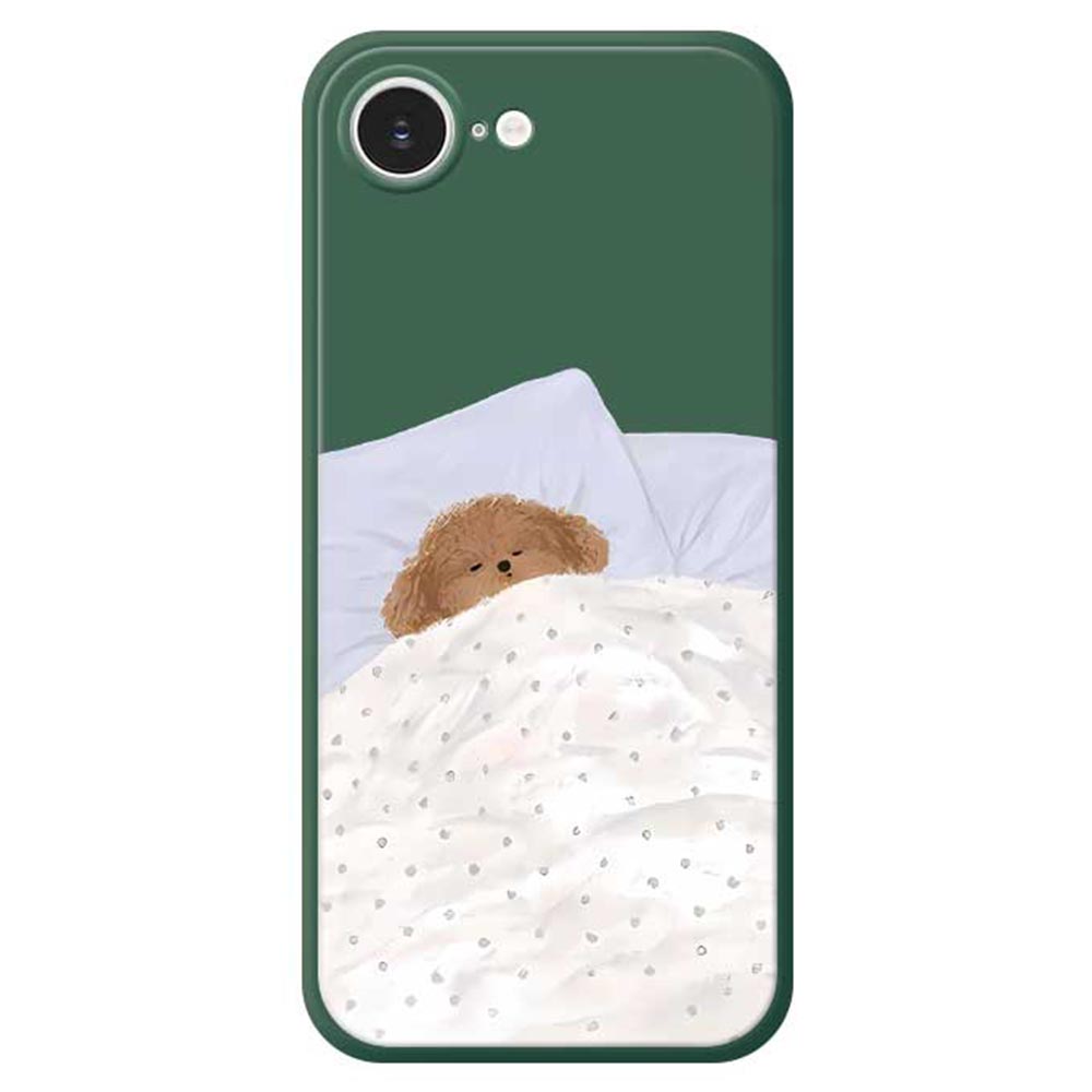 For iPhone 16e Case Cute Sleeping Dog Pattern Printing Straight Edge TPU Phone Back Cover