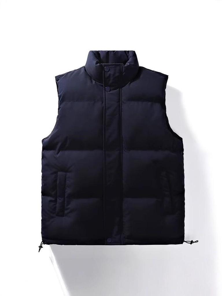 Men's Oversized Warm Solid Color Stand Collar Sleeveless Vest - Trendy Winter Outerwear