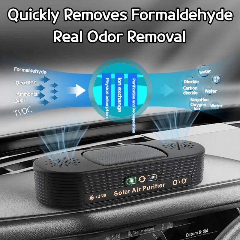 Portable Solar Powered Car Air Purifier No Consumable Filter Removes Odor Smoke and Formaldehyde for Vehicle Household
