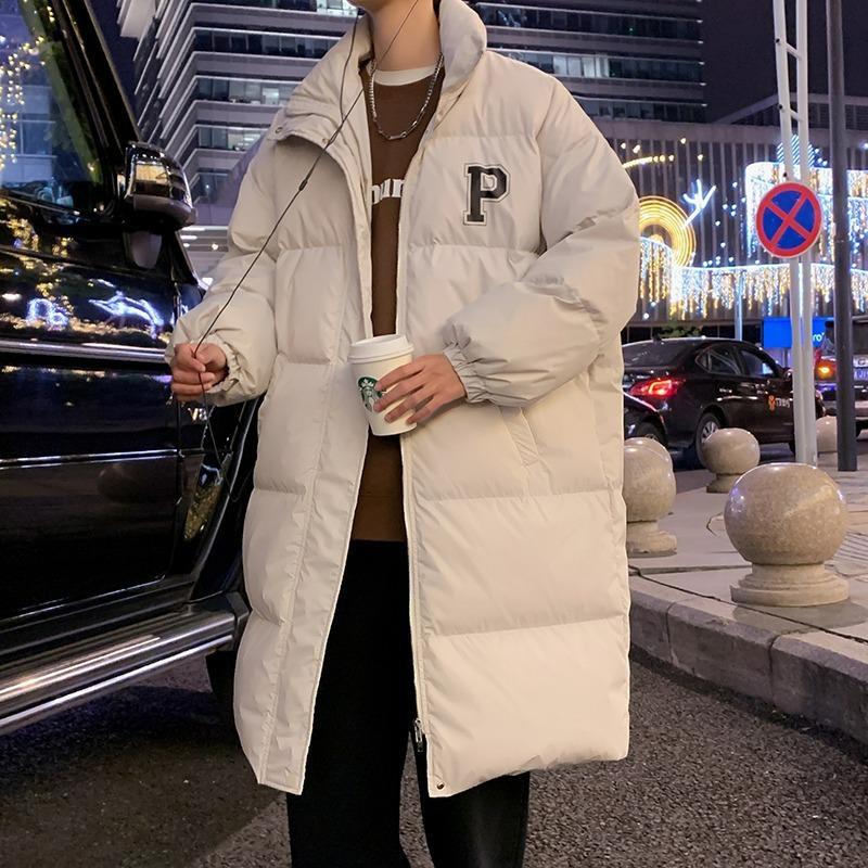 

Men s Winter 2025 Korean Style Loose Cotton Padded Mid-Length Jacket M абрикосовий