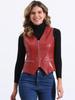Allegra K Manteau en Faux Cuir pour Femme, Col en V, Sans Manches, Veste Gilet Biker Motard Vintage à Fermeture Éclair, Rouge, Taille L
