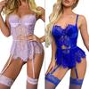 3Pcs Womens Lingerie Underwire Lace Lingerie Sets with Garter Belts One Pieced Bodysuit Teddys with Panty Stockings
