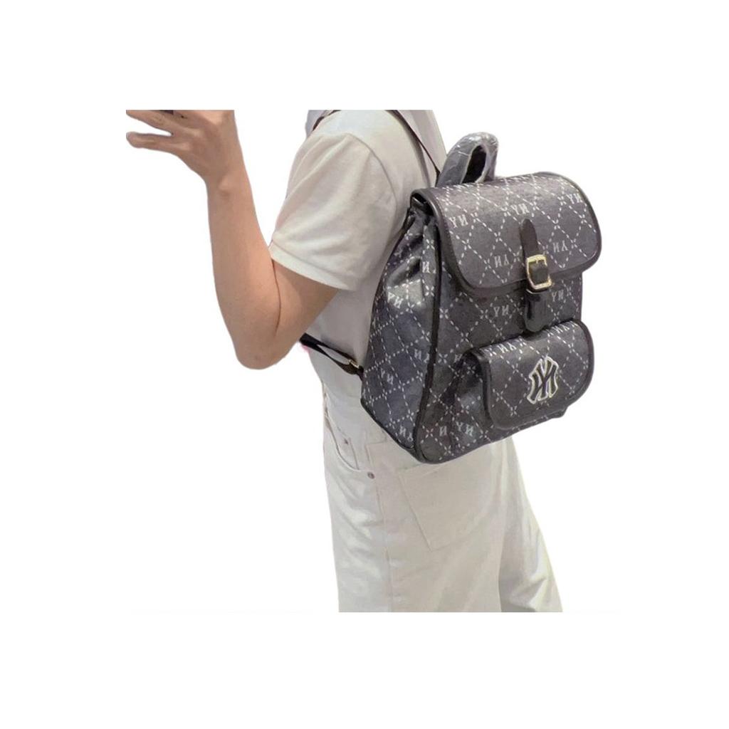 New MLB Leather With Fabric Backpack Regular Women's Black/Multicolor 7ABKMD53N-50BKS
