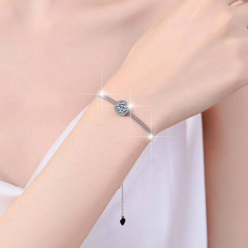 2 Carat Moissanite PT950 Platinum Women's Sliding Bracelet Adjustable Design Sparkling Daily Gift Jewelry