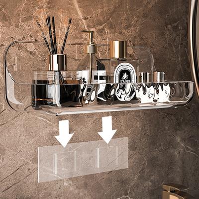 Support de rangement Transparent en acrylique, support mural pour salle de bains, plateau de rangement pour cosmétiques sans poinçon, organisateur de maquillage, étagère de cuisine pour salle de bains