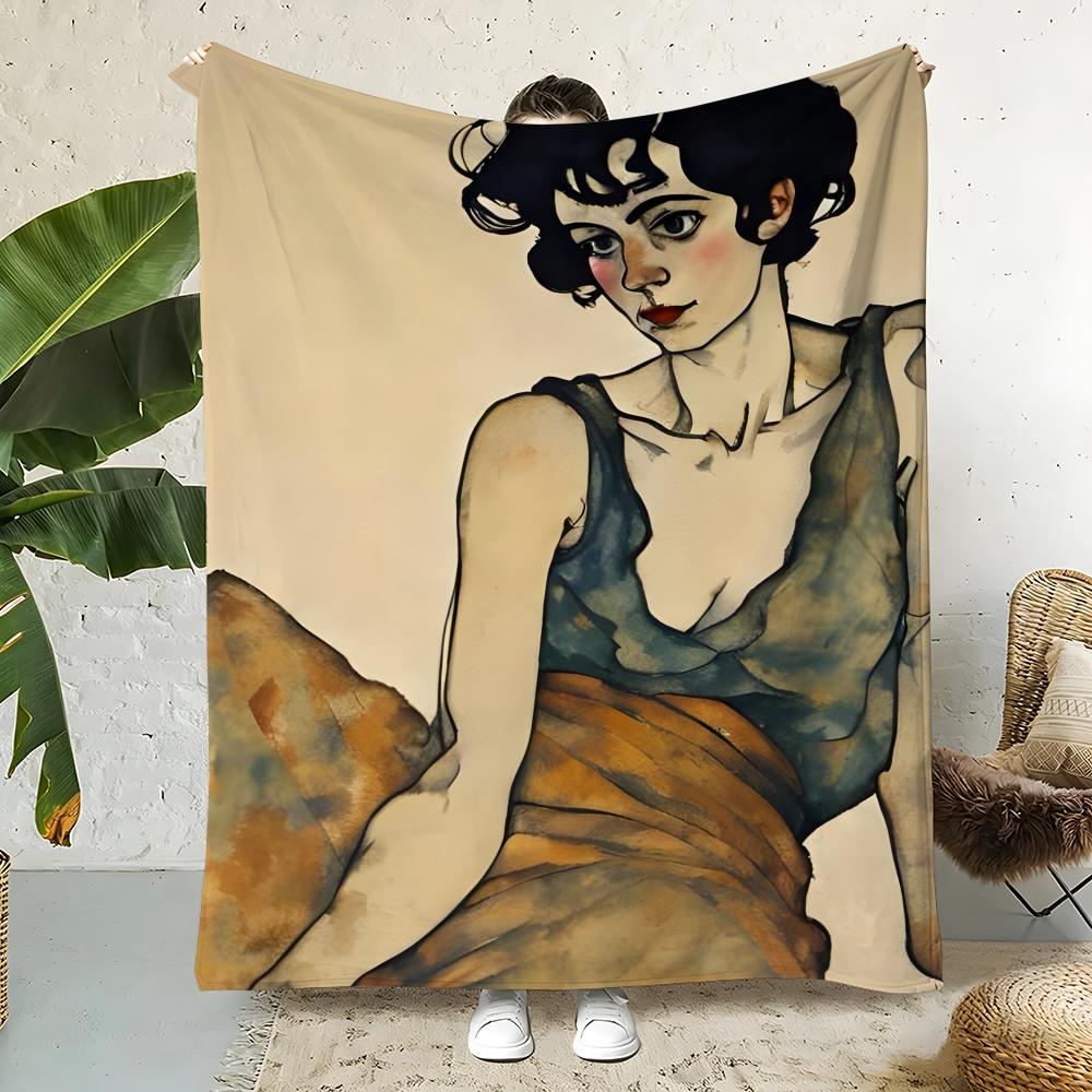 Artist E-Egon Schiele Throw Flannel Throw Blanket,Bed Home Office Nap Blanket Travel,Camping,Picnic Blanket Soft Decor