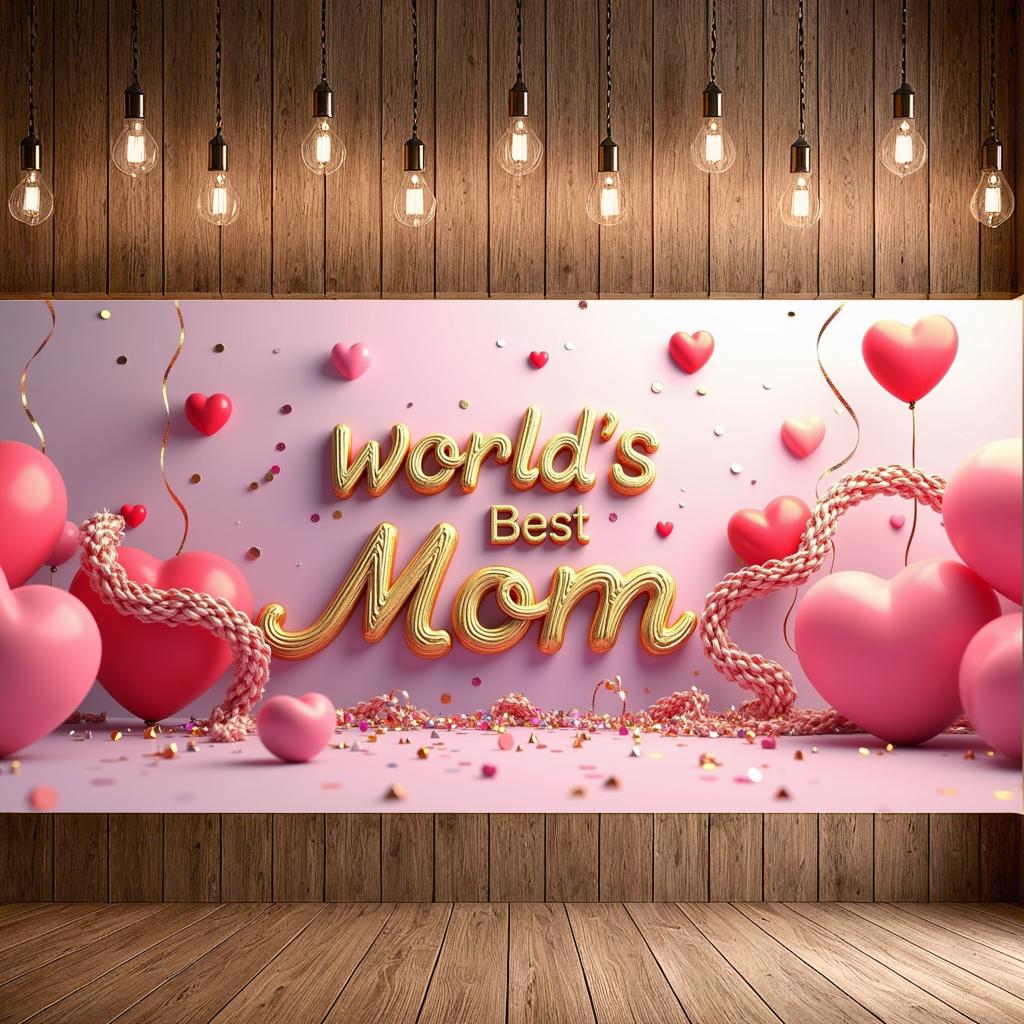 World's Best Mom Banner Heart Shaped Happy Mother's Day Party Decor Photography Background Props Family Gathering Event Backdrop