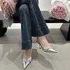 One Word with Stiletto Nude Pointed Bow Fashion Light Mouth High Heels Women's 2025 Spring Empty High Heel Sandals