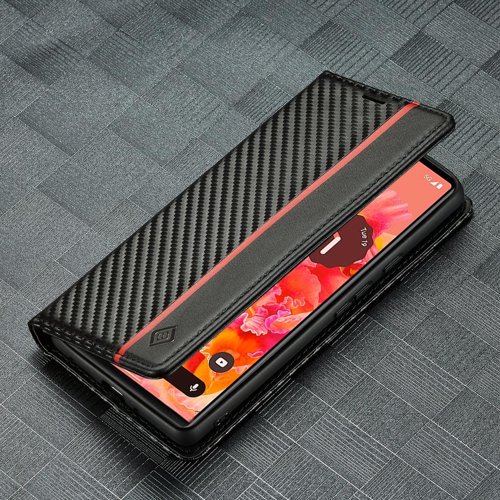 LC.IMEEKE For Google Pixel 7a PU Leather Wallet Phone Case Carbon Fiber Texture Stand Cover
