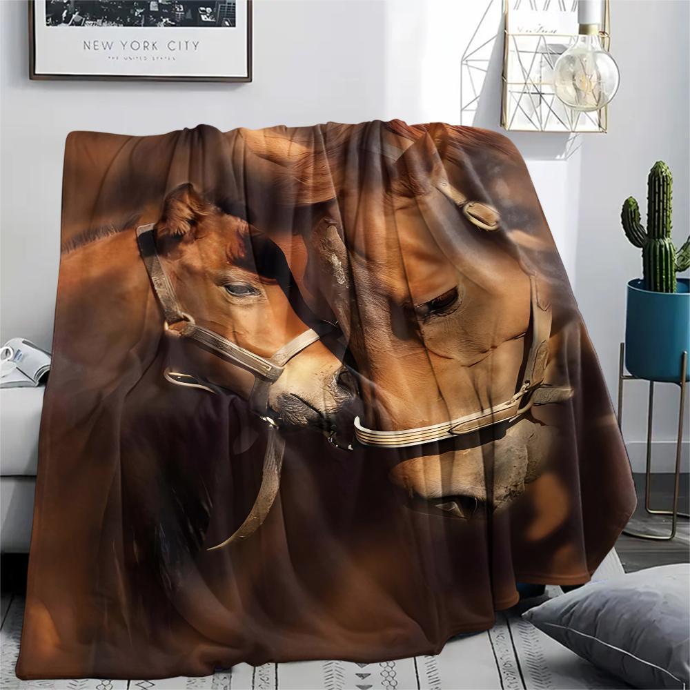 1Pc Horse Print Flannel Blanket, High Quality Comfortable for All Seasons, Home Decor, Warmth and Comfort, Perfect for Christmas Gifts