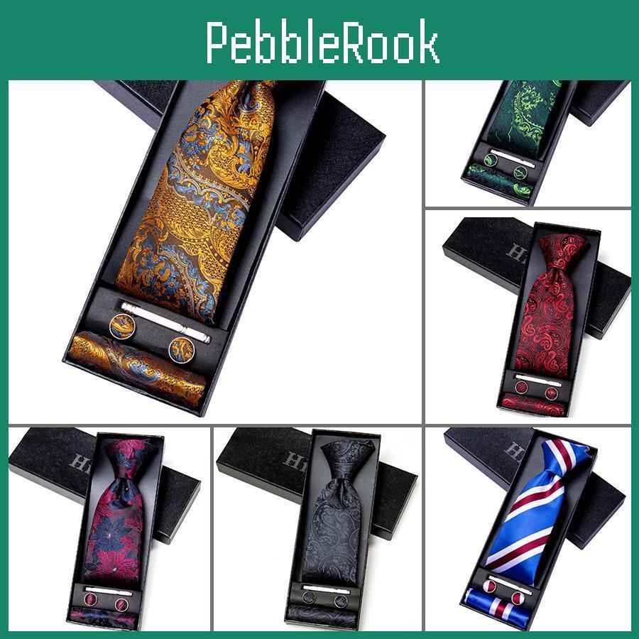 20 Styles Fashion Hitie Mens Tie Paisley Necktie Handkerchief Cufflinks Gift Box Package