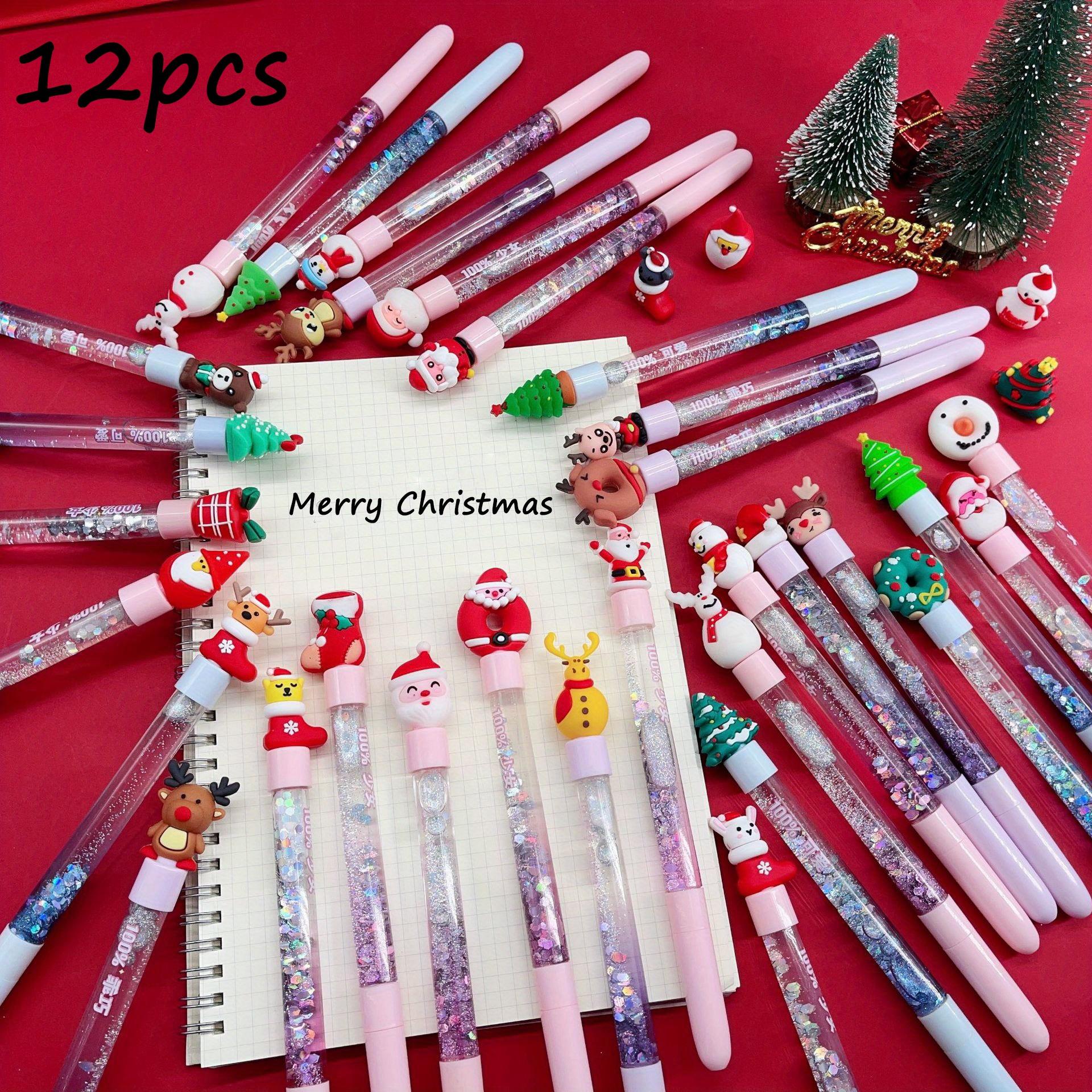 12pcs School Supplies Xmas Tree Stationery Christmas Gel Pen Quicksand Sequins Gel Pen Christmas Quicksand Pen Hand Account Pen Random style
