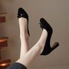Krazing Pot Suede Microfiber Round Toe Size 41 Chunky High Heels Slip on Leopard Sexy Casual Autumn Pumps