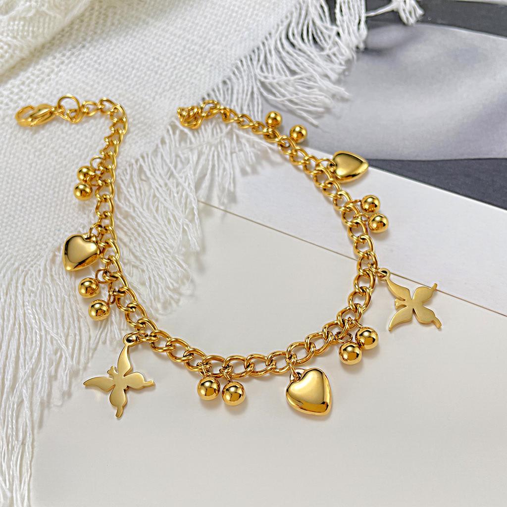 Niche High-End Stainless Steel Love Foot Jewelry Temperament Versatile Butterfly Titanium Steel Anklet Women