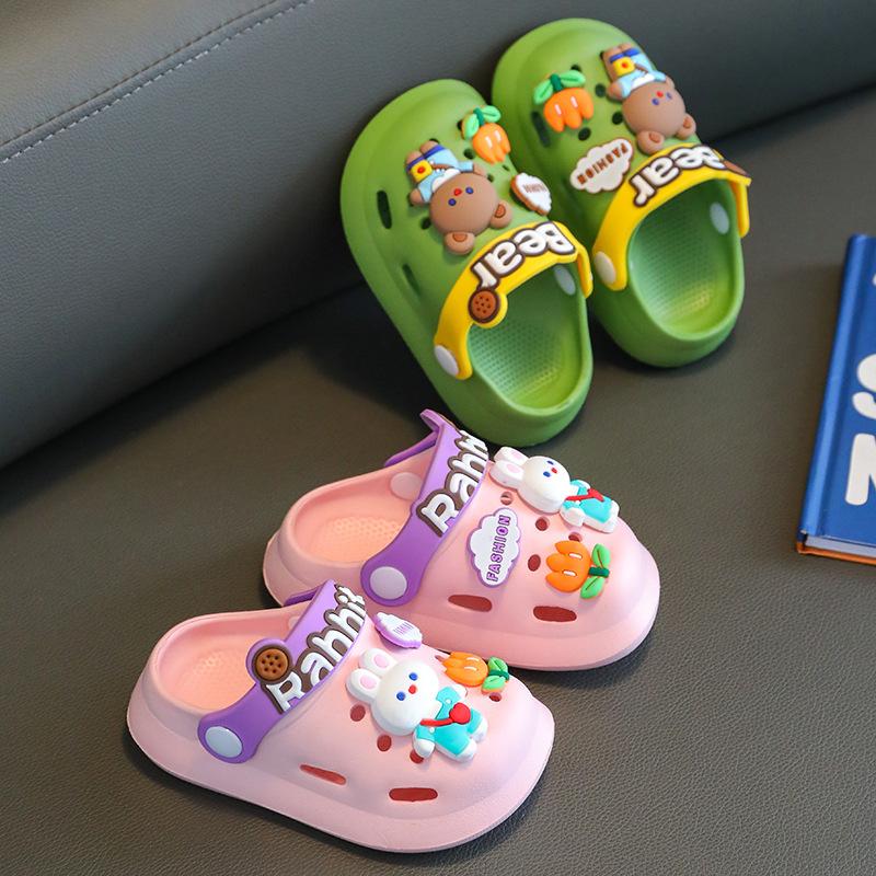 Summer Head Hole Shoes, Cartoon Rabbit Girls Home Soft Bottom Baby Non-slip Boy Child Slippers