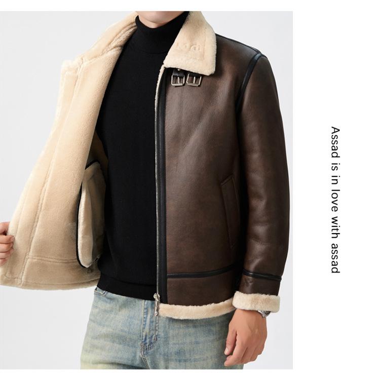 Men's Trendy Shearling & PU Leather Motorcycle Jacket - Autumn/Winter Short Lambswool Outerwear