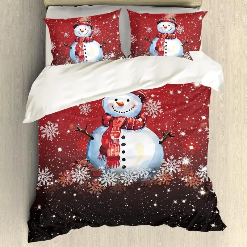 Christmas snowman down comforter bedding set, 3-piece ultra soft modern comfort with zipper closure