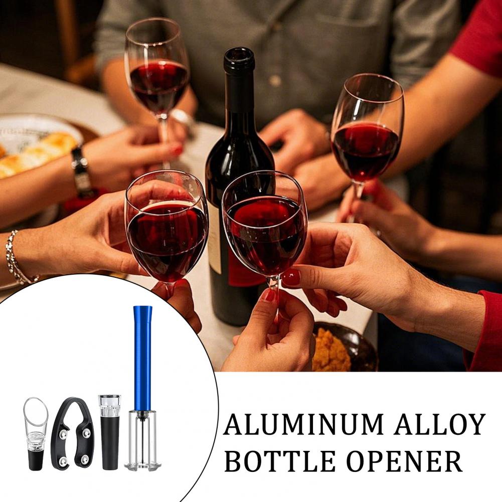 4Pcs/Set Wine Bottle Opener 4-in-1 Air Pump Pressure Opener Foil Cutter Inflatable Pourer Vacuum Stopper Wine Cork Extractor