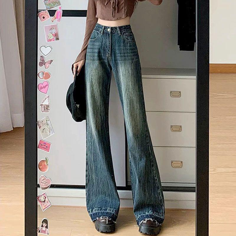 

Женские ретро джинсы с высокой посадкой и микро-клешем - Весна/Осень, дизайн «подкова» XXL