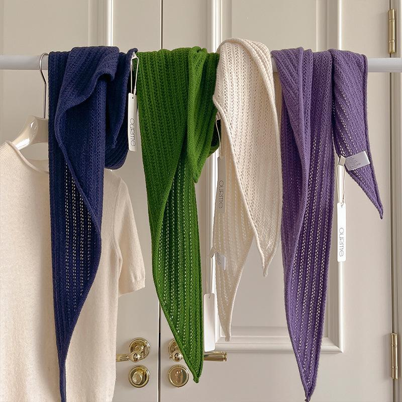Australian Wool Knitted Triangle Scarf Women Winter Solid Color Scarf Windproof Thick Warm Neck Protection Scarves