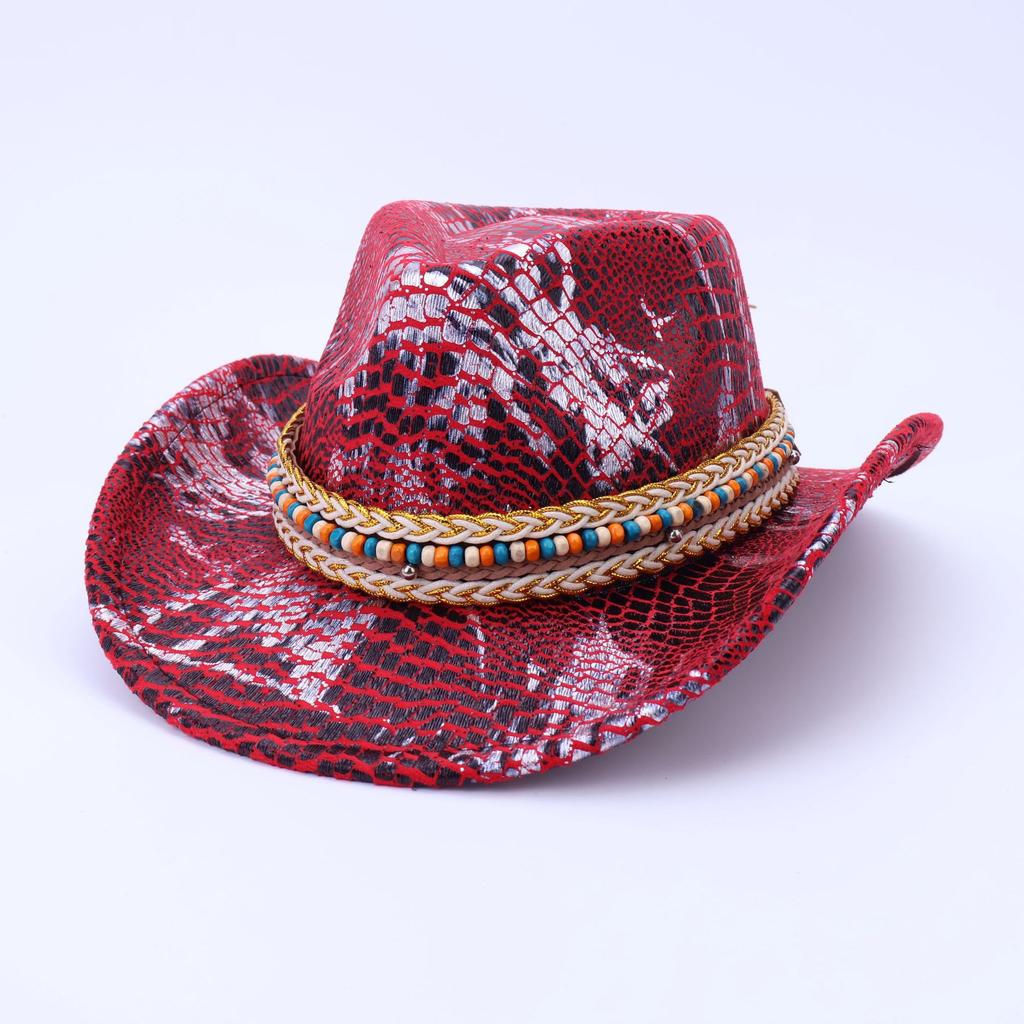Vintage Western Cowboy Hat Party Carnival Imitation Crocodile Pattern Cross-Border Hat Autumn And Winter Women'S High-End Big Brim Top Hat