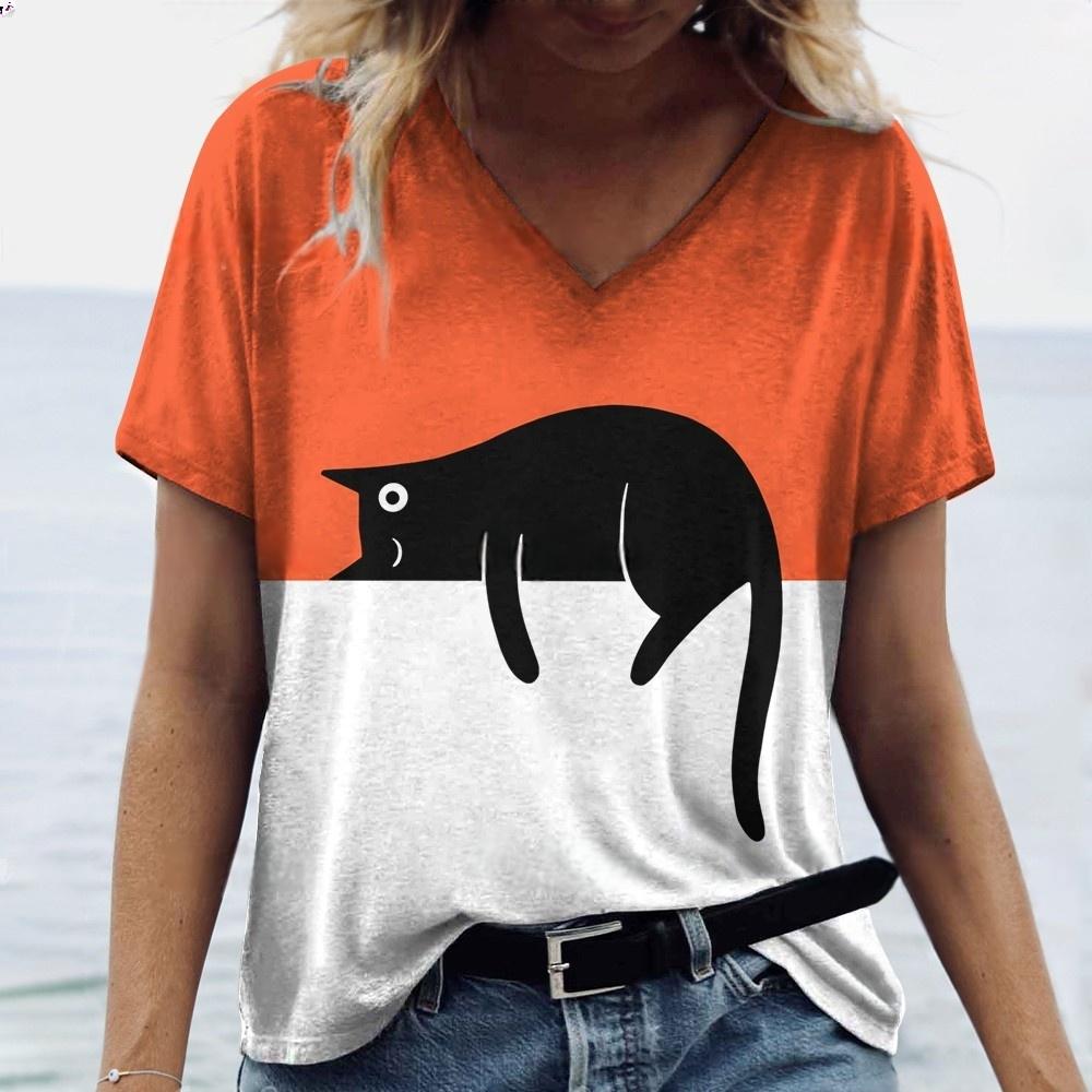 Women's T-shirt with cat print casual short sleeved 3D T-shirt