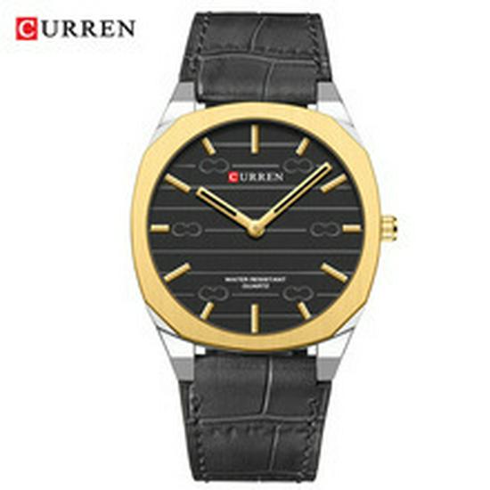 CURREN 8480 Unisex Ultra-Thin Quartz Watch with Leather Strap - Three-Hand Business Fashion Design. золото черный