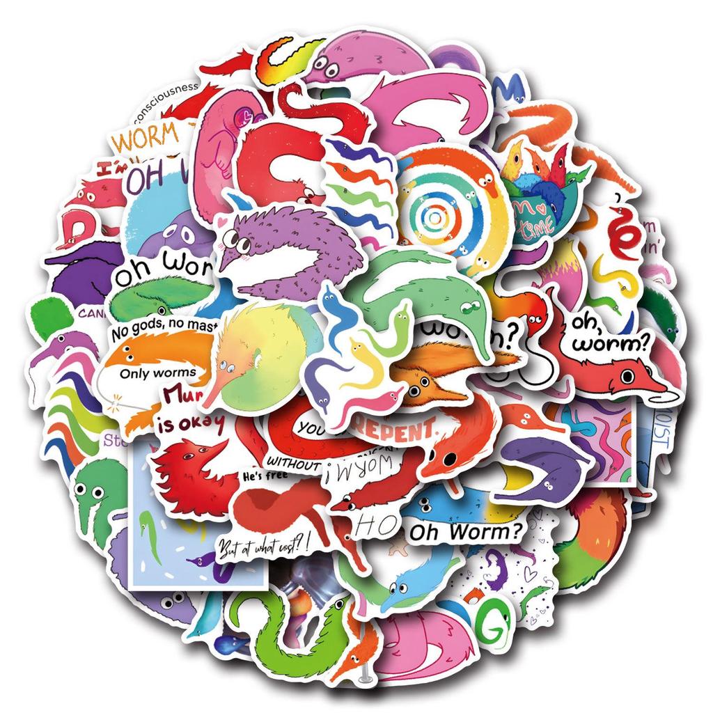 55 New Style Worm Graffiti Stickers for Suitcases, Laptops, and Cars - Cartoon Collection
