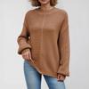 Women's Round Neck Long Sleeve Casual Loose Knit Solid Color Soft Pullover Sweater Top