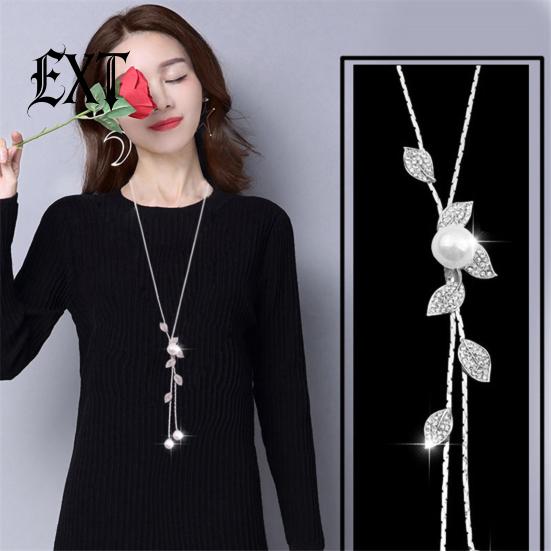 Exquisite Necklace Faux Pearl Tassel Leaves Pendant Beautiful Accessories Sweater Chain Jewelry Gift for Women