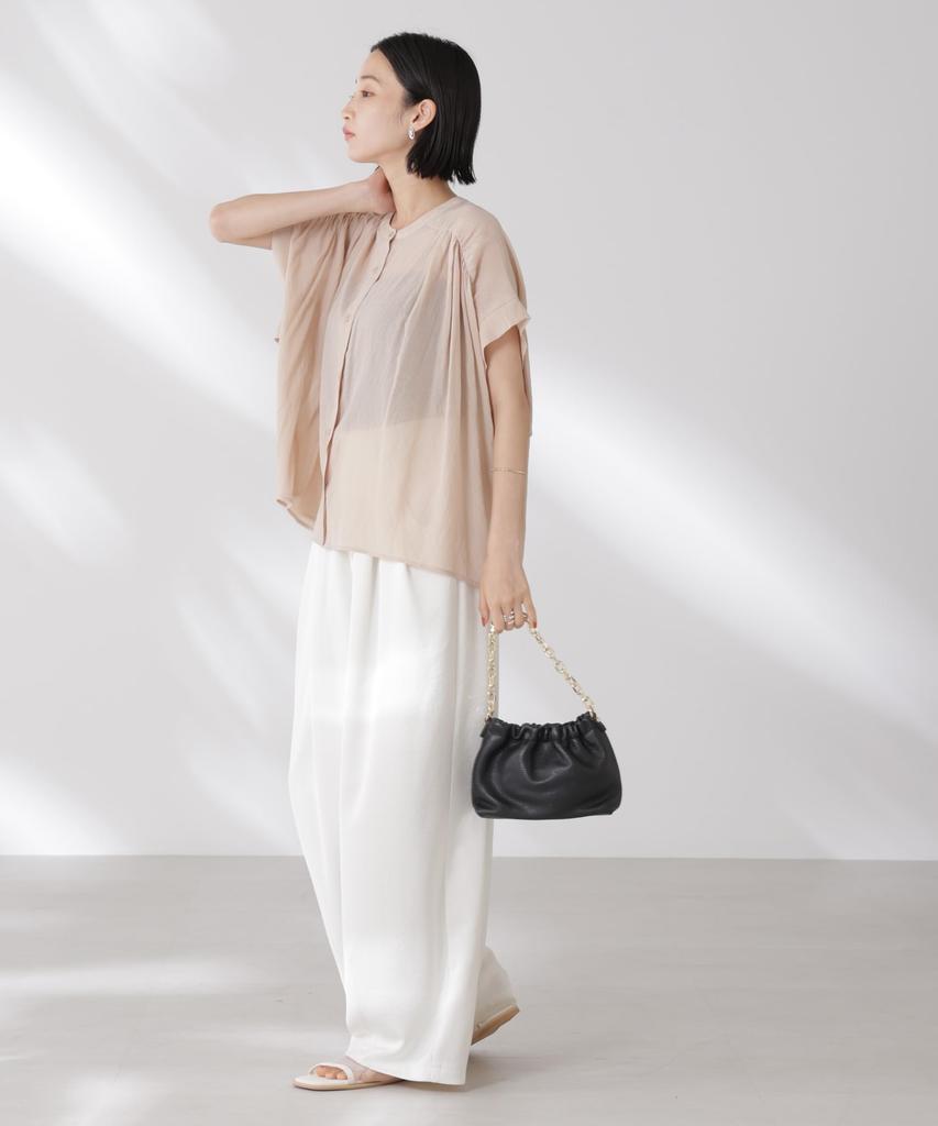 Nano Universe Back Frill Gathered Sheer Blouse be paired with other F 041 Light Beige Women's (Can items) 673-5121329
