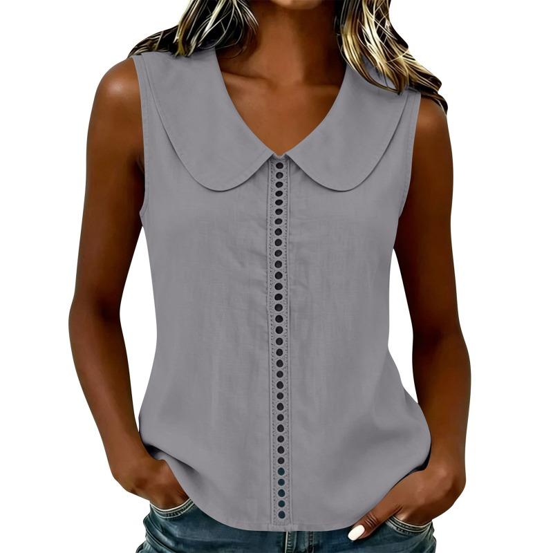 

Women s Peter Pan Collar Sleeveless Blouse Eyelet Detail Casual Tank Top S