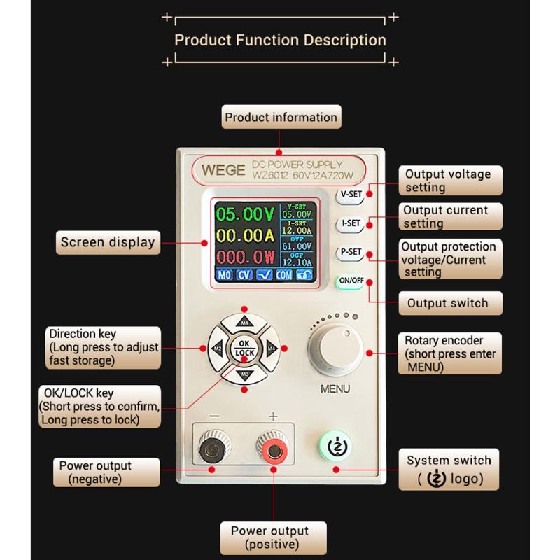 60V 12A Adjustable CNC for DC Power Supply Step-down Power Supply Module Constant Voltage Constant Current LCD Screen