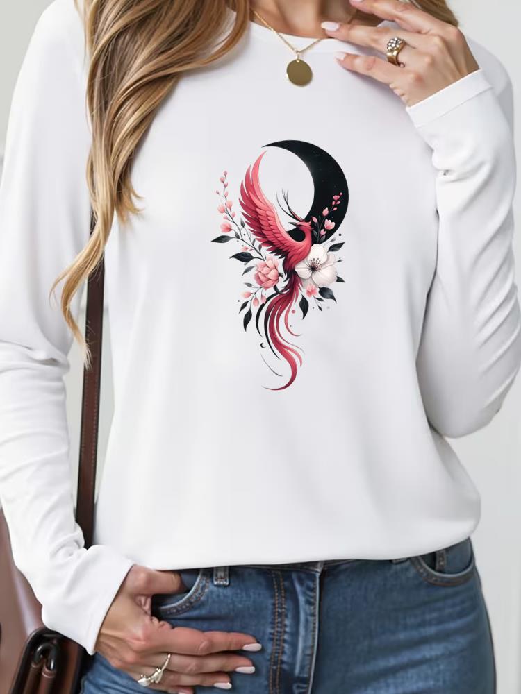 

(Asian Size) T Shirt Tee watercolor trend 90s Lady Printed o-neck Women Female Clothing Casual Fashion Top Long Sleeve Graphic T-shirts S