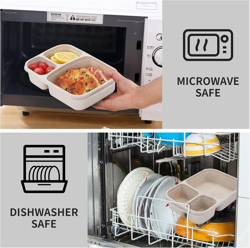 WORTHBUY Reusable Plastic Lunch Box For Student Divided Bento Box Outdoor Portable 3 Compartment Food Container Microwave Safe