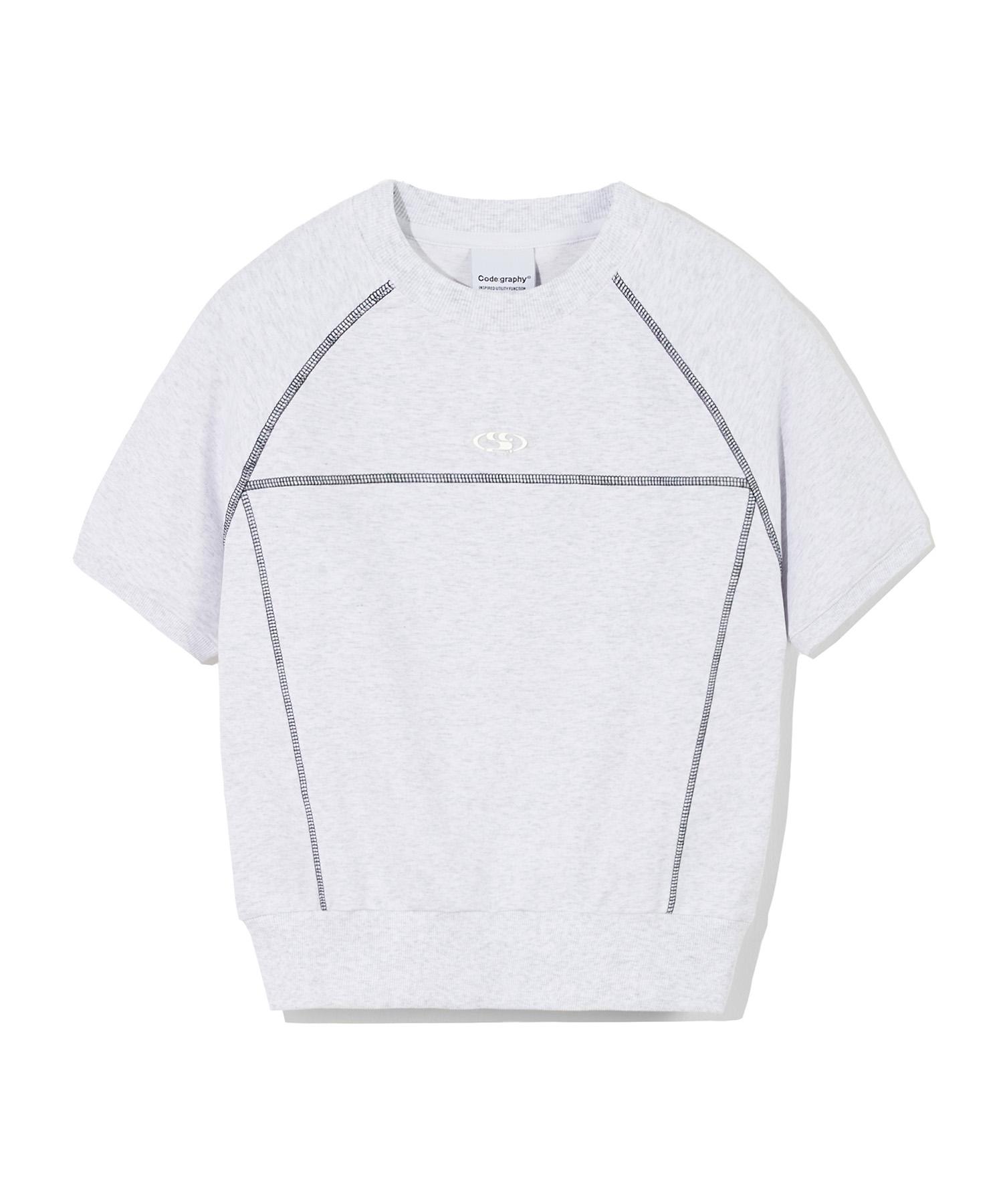 Code Graphy (Women) Wave Logo Symbol Contrast Stitch Short Sleeve Sweatshirt_Melange Gray M/Free
