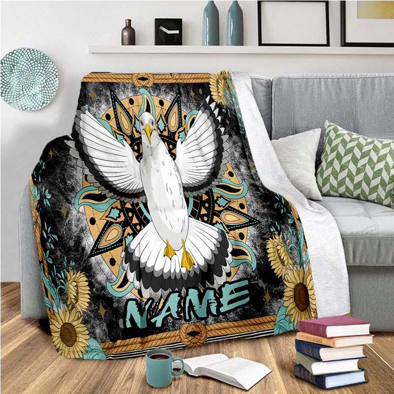 Bird And Sunflower Customize Your Name Blanket Used For Chair Office Sofa Bed Camping Soft And Warm Giving Friends And Relatives Birthday Graduation