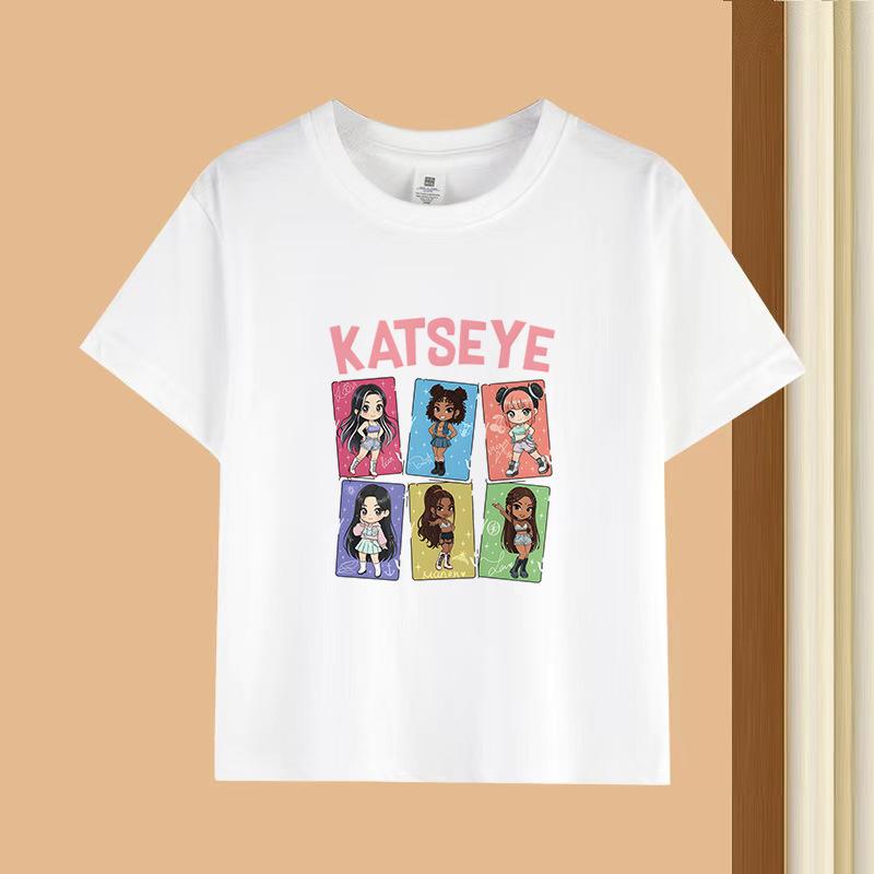 KATSEYE Graphic Print T-Shirt for Boys Girls Kids 230gsm Cotton Crew Neck Tee Casual Summer Top 60123-1