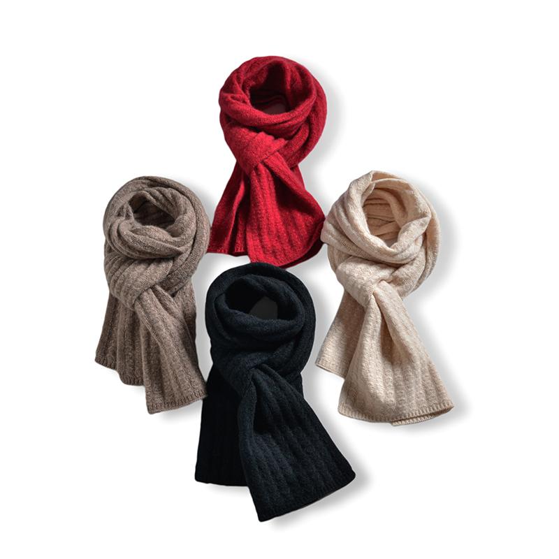 100% Cashmere Twisted Flower Thick Knitted Scarf For Women Multifunctional Solid Color Versatile Warm And Neck Protection Scarf