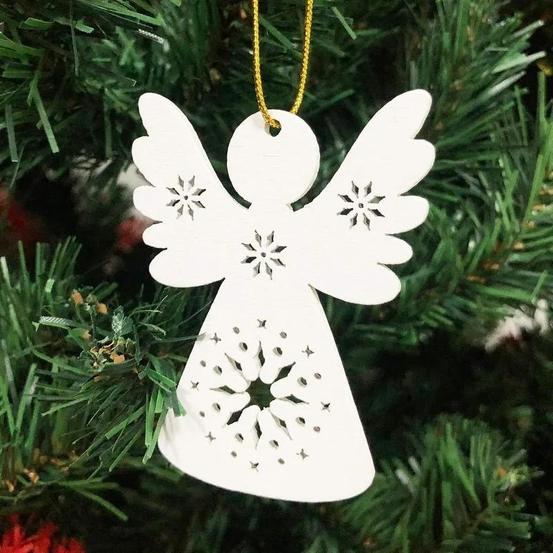 10PCS Wooden Angel Ornaments Holiday Home Decor Craft Kit Hanging DIY Paint Project Christmas Tree Decorations