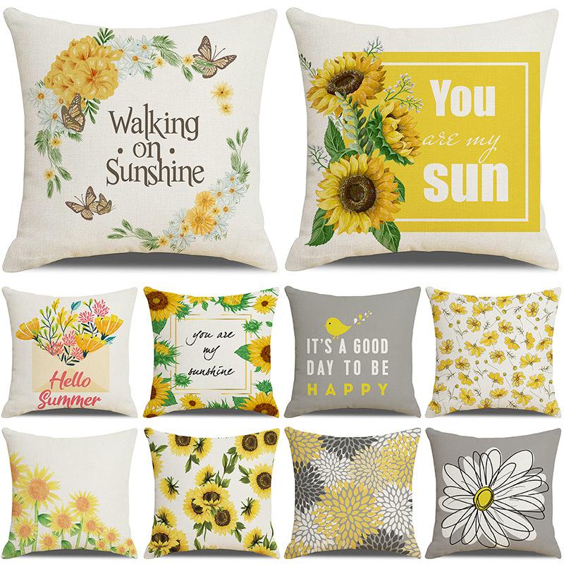 New Home Soft Furnishings Nordic Yellow Sunflower Sunflower Linen Printed Square Pillowcase