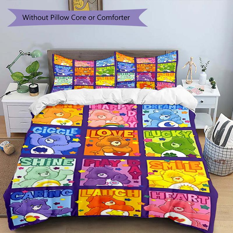 3pcs Duvet Cover Set (1*Duvet Cover + 2*Pillowcase, Without Core), Care Bears Print Bedding Set, Bedroom Decor, All‑Season, Birthday Gift
