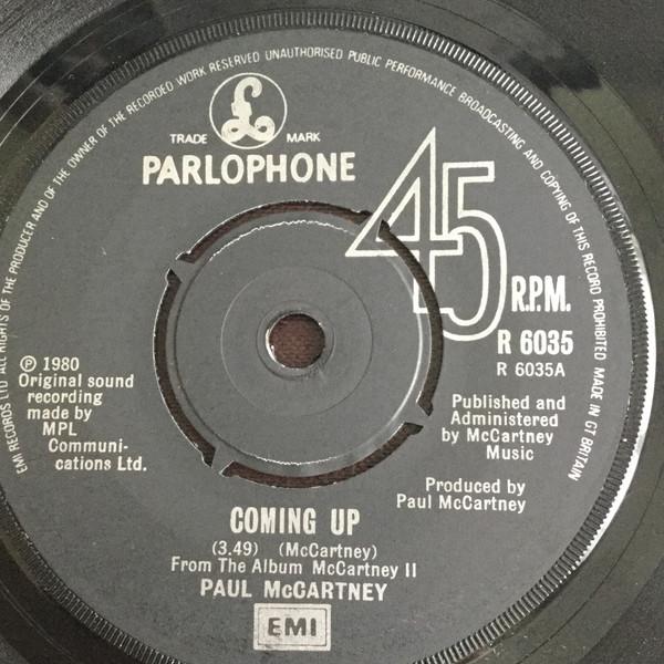 

7-дюймова платівка ПОЛ МАККАРТНІ - Coming Up R6035 Parlophone 1980 UK Рок Вживана