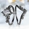 Exquisite Black Color Flower Oval Round Rings for Women Black Stone Rings Set Jewelry Party Gift