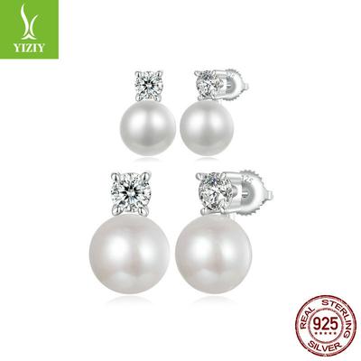 Moissanite Freshwater Pearl Stud Earrings, Elegant Lady Style S925 Sterling Silver Threaded Stud Earrings.