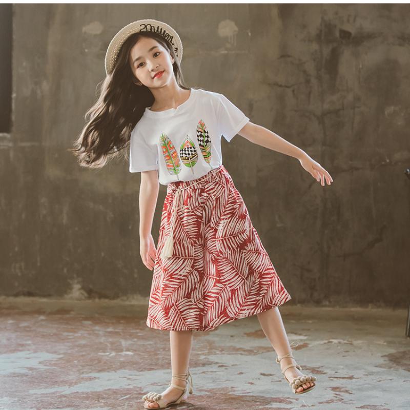 Girls' Suits Summer Clothes Korean Fashion Big Girls  Children's Wide-leg Pants  Two-piece Trendy Children's Clothing